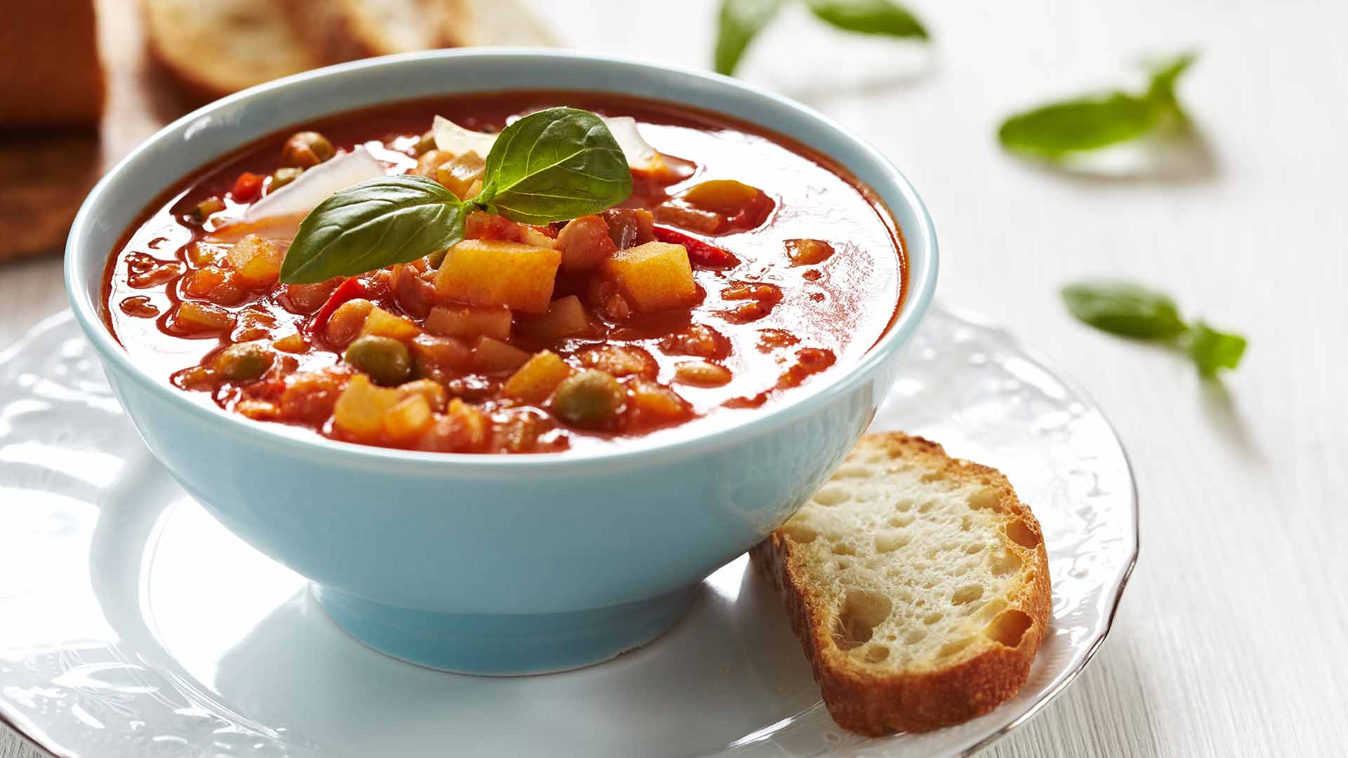Italian Minestrone soup made with rich vegetables and pasta